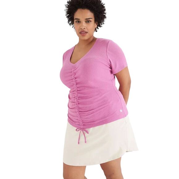 Lane Bryant Livi Ruched Drawstring Top Womens Plus 18/20 Ribbed White Tie Front - Picture 2 of 8